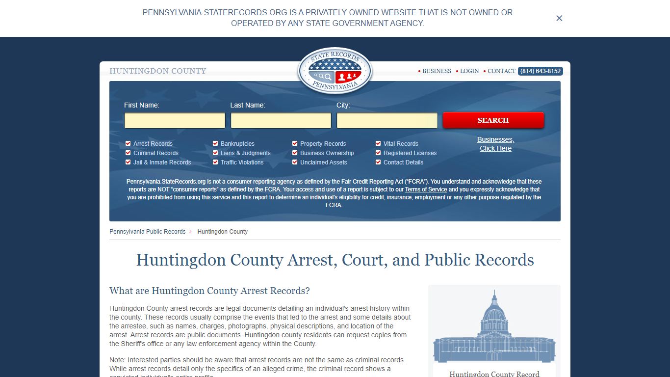 Huntingdon County Arrest, Court, and Public Records