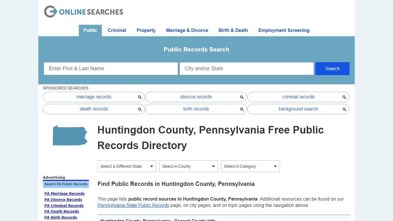 Huntingdon County, Pennsylvania Public Records Directory