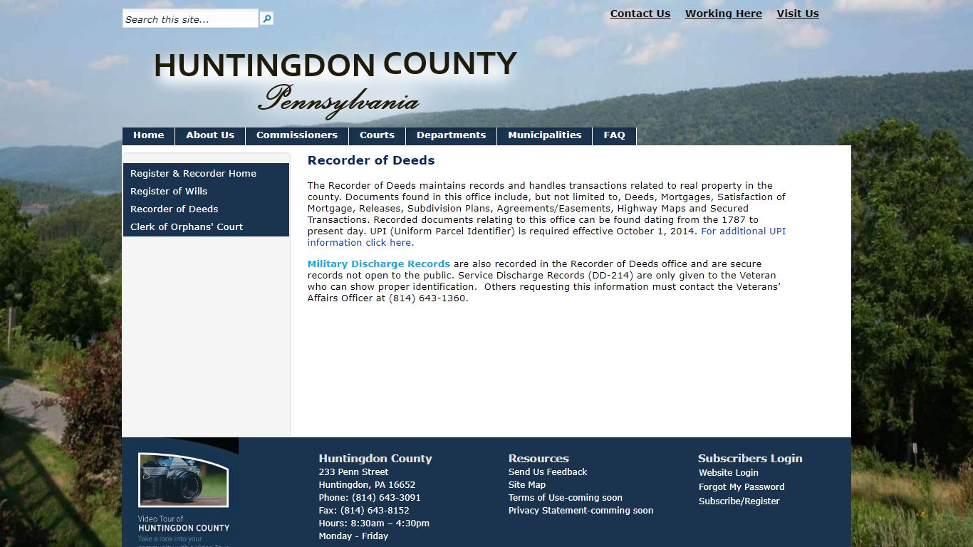 Huntingdon County| Recorder of Deeds