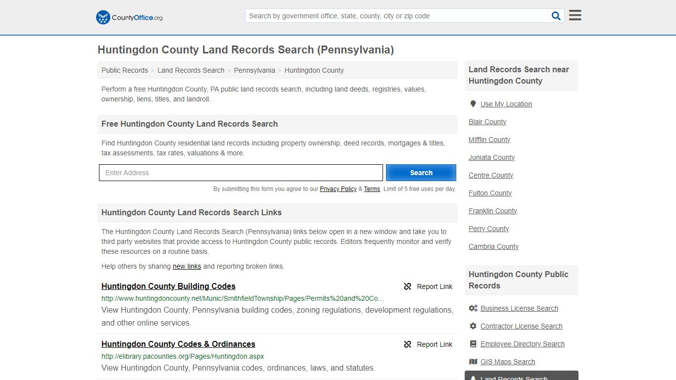 Huntingdon County Land Records Search (Pennsylvania) - County Office