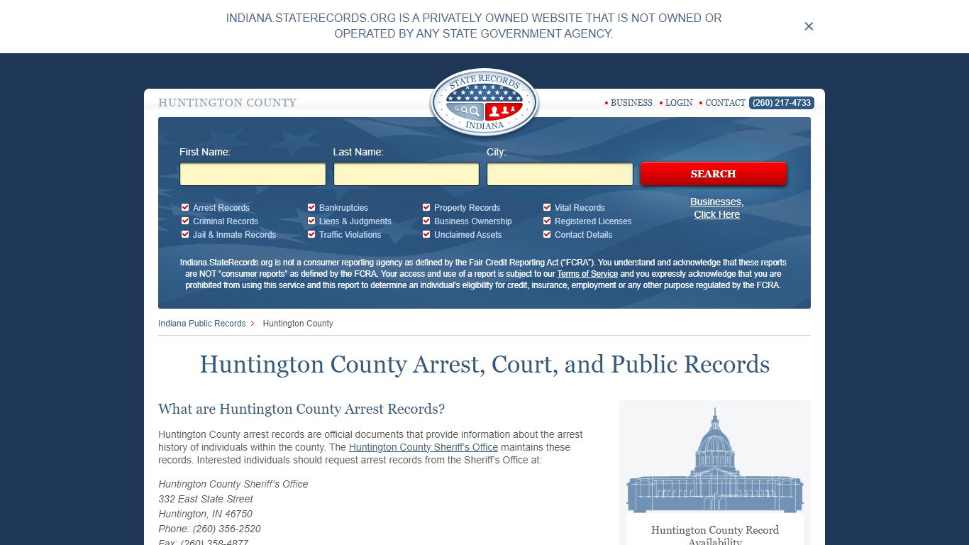 Huntington County Arrest, Court, and Public Records